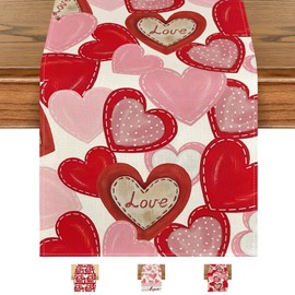 LHLZNB Red Love Hearts Valentine's Day Table Runner, perfect party decorations,Seasonal Anniversary ,Kitchen Dining Table Decoration for Indoor Home Party 33x183 cm (Pink+red)