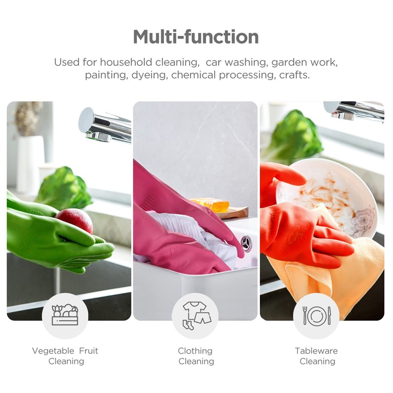 YSLON 3 Pairs Rubber Dish Gloves Kitchen Cleaning Gloves Waterproof