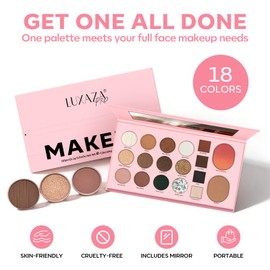 LUXAZA PRO 5-in-1 Backed Eyeshadow Makeup Palette with Blush Bronzer Highlighter, Natural Nude Eye Shadow Palettes 18 Colors Matte Shimmer Glitter Tone Long Lasting Smudge-Proof, Ideal Gifts for Women