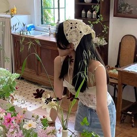 Hair Scarf Headband, Hair Scarf for Women, Non Slip Elastic Cotton Headwrap with Crochet Flowers Daisy for Braids Beach Cowgirl Workout Festival Yoga Outfits