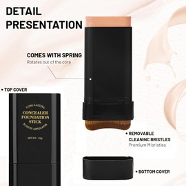 2 In 1 Foundation Stick, Double Head Concealer Contour Stick with Brush, Long Lasting Korean Flawless Eraser Foundation Make Up, Waterproof Concealer Sticks for All Skin Tones (02NATURAL)