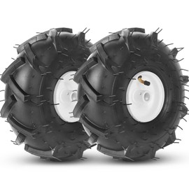 AR-PRO 11x4.00-4" Tiller Tire and Wheel, 3/4" Axle Bore Hole, 3-1/8" Centered Hub, Compatible with Craftsman and Troy-Bilt Tiller, 4Ply Pneumatic (Set of 2)