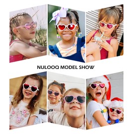 NULOOQ Kids Heart Sunglasses for Girls – Cute Polarized Flexible Frame Toddler Sunglasses with Strap Age 2-8 (Pink Frame/Pink Mirrored Lens)