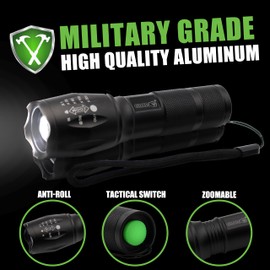 Grip Tactical Zoomable LED Flashlight, 2 Pack - 300 Lumens - Light Beam to 1000 ft - 5 Modes - Anodized Aluminum - Emergency, Outdoors, Hunting, Camping