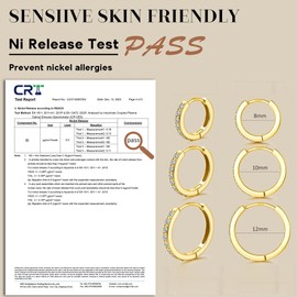 LOLIAS Hoop Earrings Gold 925 Silver Earrings Set with Zirconia AAA+ Hypoallergenic Small Hoop Earrings Sleeping Golden Earrings Hoop Women's Jewellery 6/8/10/12 mm, Sterling silver zirconia silver