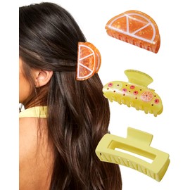 HAIMEIKANG 3 PCs Fruit Hair Claw Clips for Women - Non Slip Strong Hold Cute Non-slip Stylish Accessories for Thick Thin Hair (Orange Hair Clips)