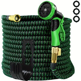 100ft Expandable Garden Hose with 10 Function Nozzle Sprayer Hanger Lightweight & No-Kink Flexible Water Hose with Durable Collapsible Latex Core & Solid Brass Fittings, Retractable Stretch Hose - Color: Green 100 FT