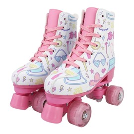 XUDREZ Roller Skates for Girls, Cute Light-up Kids Skates with 4 Wheels, High-top PU Leather Rollerskates Perfect Indoor Outdoor Double Row Roller Skates Ages 5-12