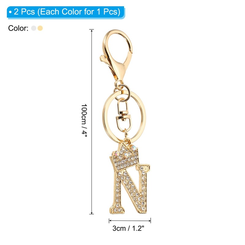 [PATIKIL] Initial Letter Keychain 2pcs Letter N Crown Desert Charm