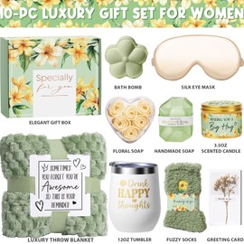 Birthday Gifts for Women Self Care Gifts, Vanilla Coconut Relaxing Spa Gifts Basket Bath Set Get Well Gifts Care Package Mothers Day Gifts for Mom Her Women Sister Friend Wife Grandma w/ Blanket