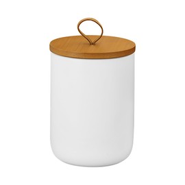 Jueison Ceramic Storage Jars, Modern Elegant Highly Polished Airtight Gorgeous Storage Canisters with Wooden Lid Small Food Stroage Jar for Kitchen Spice Tea Vanilla Sugar Coffee Beans (White medium)