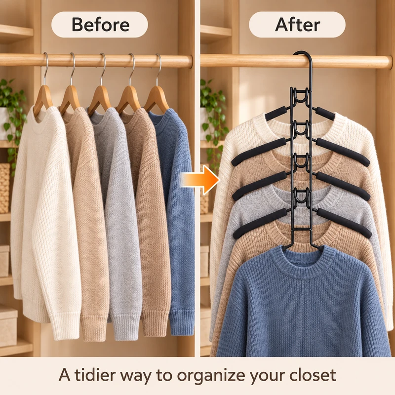 5-in-1 Space-Saving Closet Hangers for Clothes – Detachable Stainless Steel