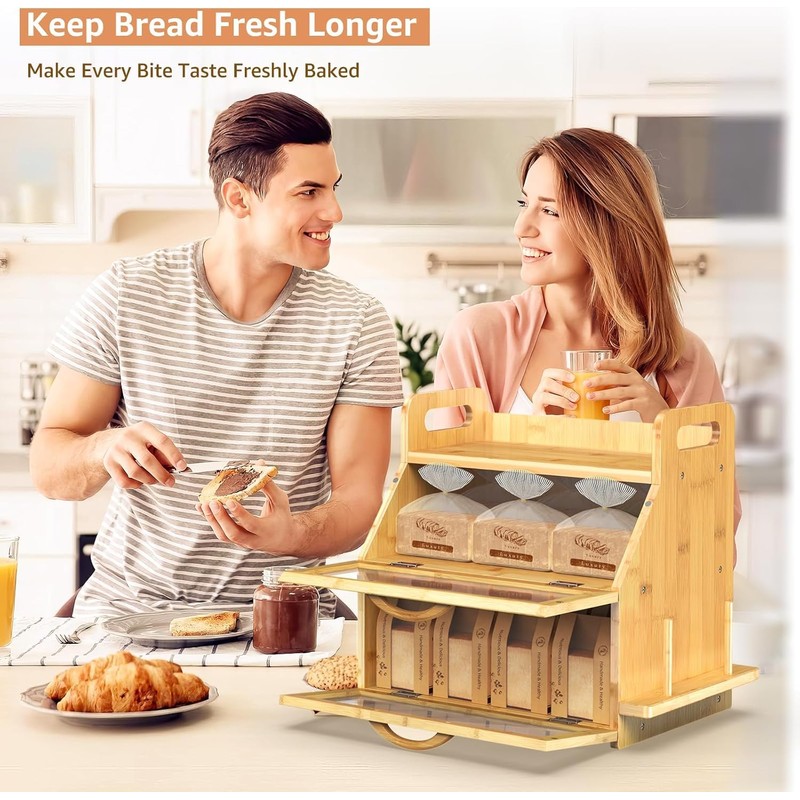BAMBANG Extra Large Bread Box, Double Layer Bread Box for