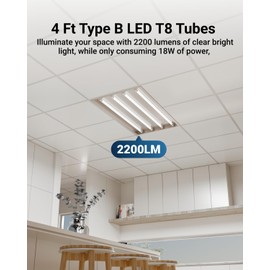 Sunco 6 Pack T8 LED Bulbs 4 Foot, LED Fluorescent Tube Replacement, 4ft LED Tube Light, Ballast Bypass, 18W, 2200 LM, Selectable CCT 3000K/3500K/4000K/5000K/6000K, Single Ended Power, Clear Lens UL