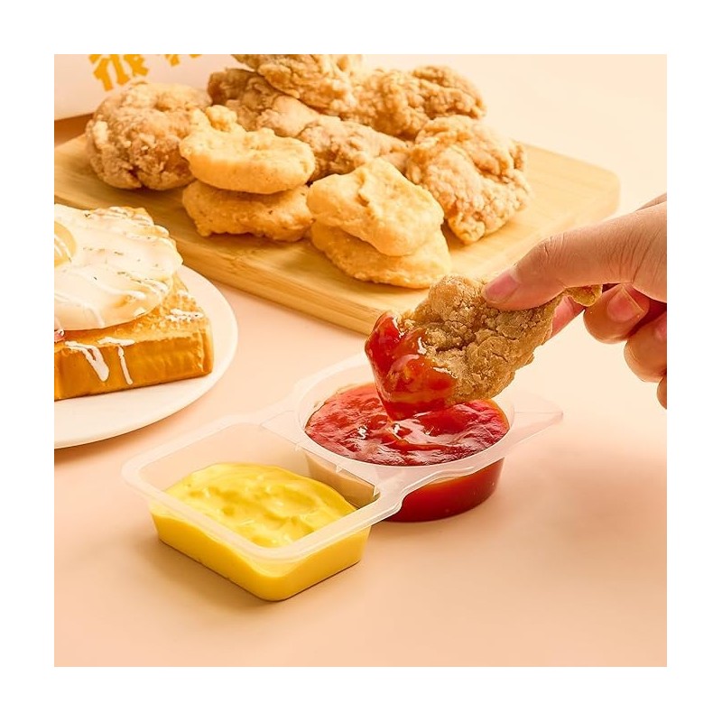 Reusable Condiment Containers with Lids,Double Compartment Transparent Snack Packs for