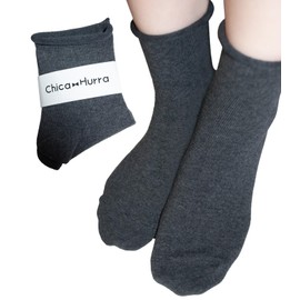 Chica Hurra Women's Socks, Made in Japan, 9.1 - 9.8 inches (23 - 25 cm), Same Color, Set of 2, Low Crew Length, Roll Socks, charcoal gray