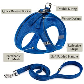 BOOMIBOO Dog Harness with Leash Set, No Pull Adjustable Reflective Step-in Puppy Pet Vest Harnesses for Small Medium Large Dogs and Cats,Blue L