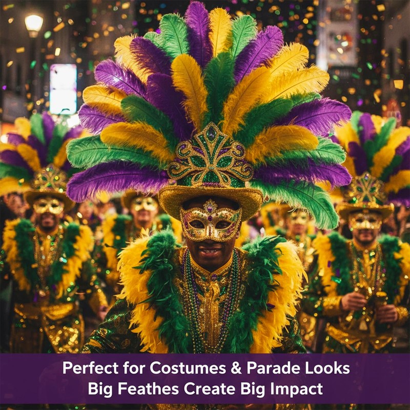 24 Pcs Carnival Feathers Bulk, Gold Green Purple Ostrich Feathers