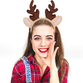 Christmas Headbands Elk Antlers Headband Women's Fawn Horn Headband Fluffy Elk Deer Antlers Headband Party Cosplay Elk Costume Christmas Hair Decoration