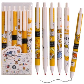 XIUSHE 12PCS Comfortable Writing Pens Retractable Gel Pens Novelty Pretty Journaling Pens,Black Ink Medium Point 0.5mm Gift School Supplies Office Party Birthday Gifts (Yellow duck,12)