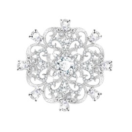 KristLand Flower Brooch Breastpin Corsage with Crystal White Gold Plated Vintage Art Deco Flower Outfits Brooch Accessories Jewelry for Women Ladies Girls