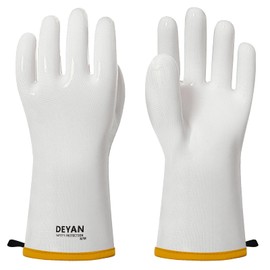 DEYAN Silicone BBQ & Oven Gloves - Food Grade, Heat Resistant Waterproof & Oil Proof Gloves for Grilling, Baking, Frying, Cooking - Long Sleeve & Non-Slip, 1 Pair (White, 9/L)