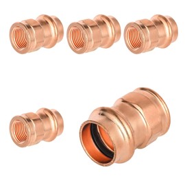 Niikappu 5 Pack Copper Female Adapter Fittings, 1/2" FNPT x 3/4" Press Copper Adapter Fitting, LF Press Fitting for Tight Spaces & DIY Plumbing