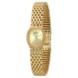 BERNY Gold Watches for Women Oval Ladie's Small Watch Quartz Movement 3ATM Waterproof Female Wrist Watch Small and Exquisite Tools Included -Gold Dail