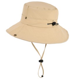 Cabahata Kids Wide Brim Sun Hat Adjustable for Teen Youth Bucket Sun Protection UPF 50+ Safari Hat(Khaki,53cm/2-8y)