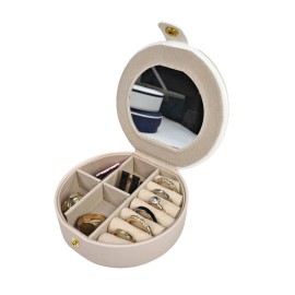 LG7313 Mini Jewelry Travel Case, Small Portable Jewellry Organizer Box Portable Display Storage Box for Rings Earrings NecklacesColor: White, Exterior Material: Pu