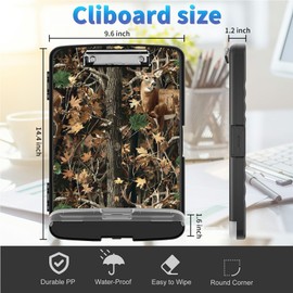 Clipboard with Storage,8.5x11 High Capacity Nursing Clipboards with Pen Holder and Low Profile Clip,A4 Plastic Storage Clipboard for Nurses,Teachers,Lawers,Deer Hunting Tree