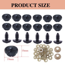 ARTCXC 1Box(50Pcs) 15 * 20mm Solid Black Plastic DIY Dog Nose Safety Nose with Washers for Plush Animal Hand Making Craft