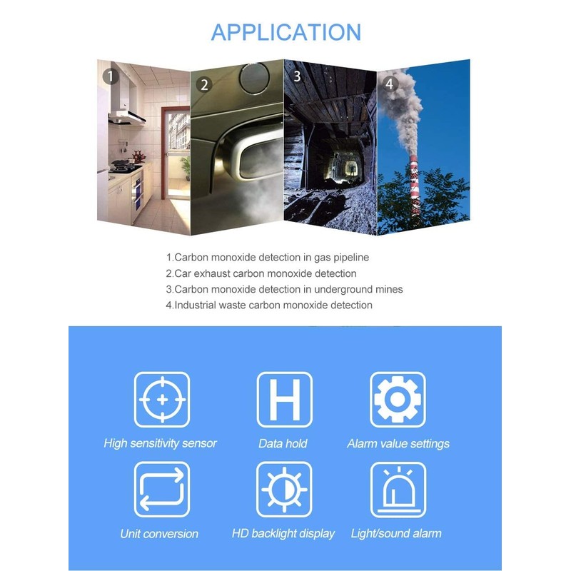 Handheld Carbon Monoxide Meter, Portable Carbon Monoxide Detector, Professional-Grade CO