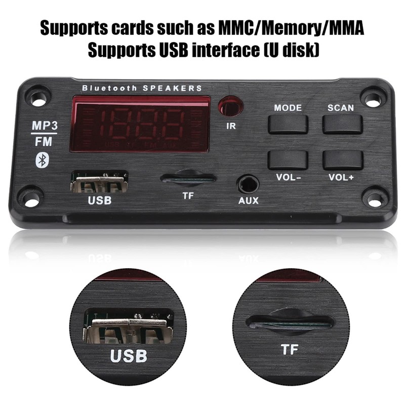 Car Speaker Bluetooth 5.0 Module, Color Screen Display, MP3 WMA
