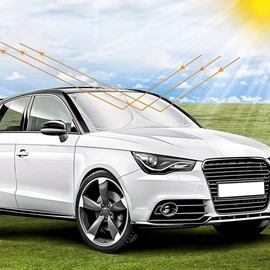 Faltbarer Auto-Sonnenschutz 67 x 140 cm mit reflektierender Hülle Silber | Schutz der Windschutzscheibe innen vor UV-Strahlen | Universal Hitzeschutz für Auto SUV leicht zu verstauen