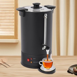 Commercial Coffee Urn, 1500W Stainless Steel Hot Beverage Dispenser Hot Water Urn 15L with Water Collecting Tray (Black)