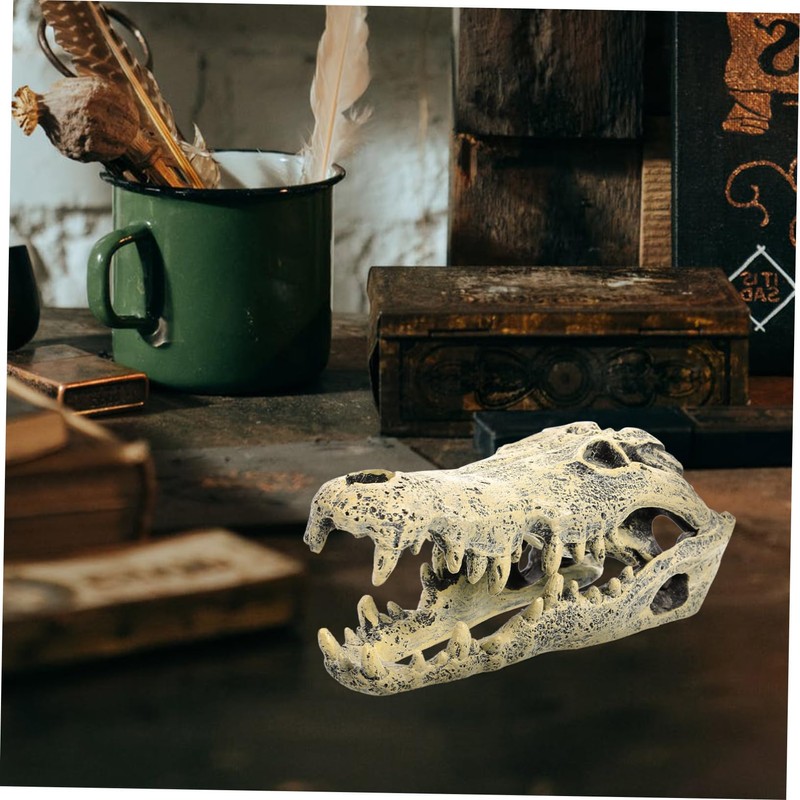 GRIRIW Resin Dinosaur Skull Statue Decorative Figurine for Home Office