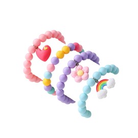 Colorful Enamel Dinosaur Charm Acrylic Beaded Strand Bracelet Set Round Beads for Women Cute Friendship Best Friend Preppy Y2k Party Jewelry-4pcs B