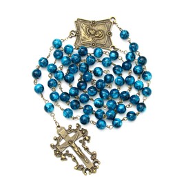 Rosary Beads Catholic for Women Gemstone Rosary Beads Necklace with Crucifix Cross Crystal Pearl Rosary Rosarios Catolicos Catholic Gifts, 8MM, Glass, No Gemstone