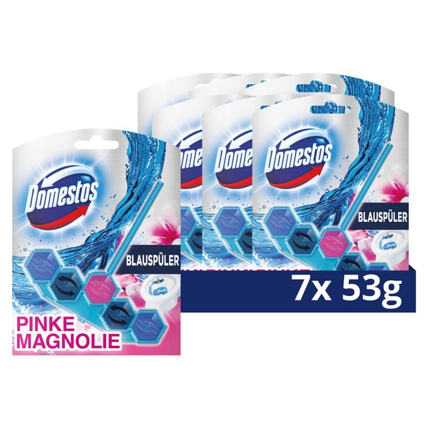 Domestos WC-Stein Blue Rinse Pink Magnolia Toilet Cleaner with Anti-Limescale Protection 53 g Pack of 7