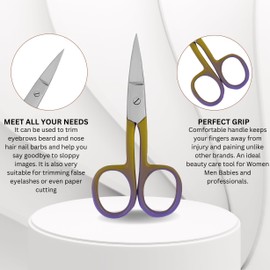 ASM® Professional Nail Scissors Curved Manicure Cuticle Scissors - Heavy Duty Grooming Scissor for Eyebrow, Beard, Nose Hair Trimming - Beauty Small Scissor Gifts Foe Women & Men (3.75" Golden Blue)