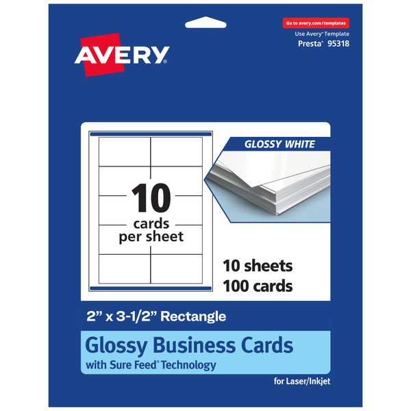 Avery Printable Rectangle Business Cards with Sure Feed Technology, 2"