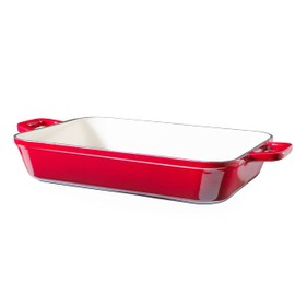 Eternal Living Enameled 13" Cast Iron Baking Pan Rectangular Lasagna Dish Large Roasting Pan Red