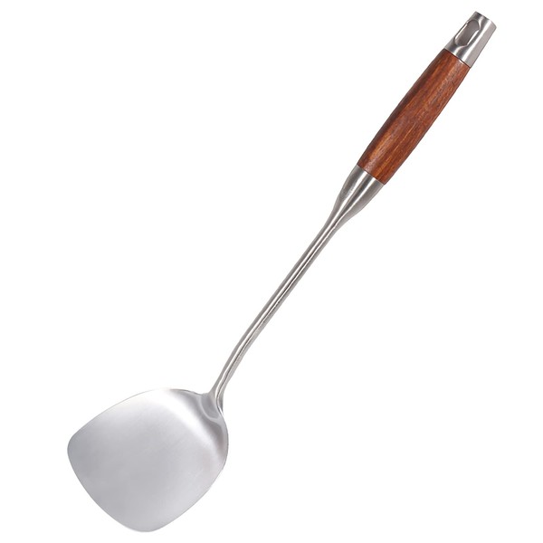 Newness 304 Stainless Steel Wok Spatula, Wok Spoon, Spatula, Wok Turner with Heat-Resistant Wooden Handle, Comfortable Grip Design Spoon for Kitchen, 38.9 cm