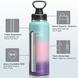 OSLIFE Termo Acero Inoxidable,Thermoflask para Cafe,Botella de Agua con 2 Tapas,Agua Fría 24 Horas o Caliente 12 Horas,Hermética Antigoteo,Viaje,contigo,senderismo Water Bottle para (Colorido, 1200ml)