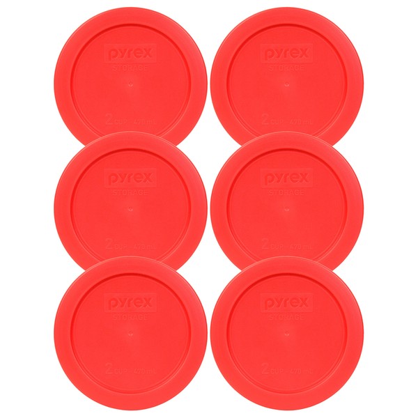 Pyrex 7200-PC 2-Cup Red Plastic Food Storage Lids - 6 Pack