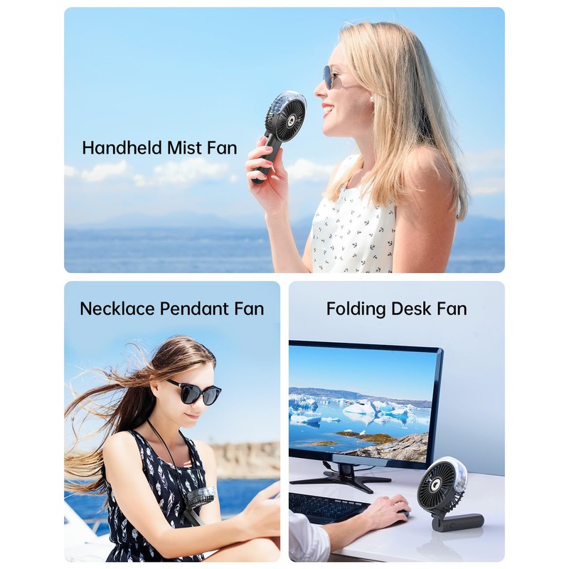 SWEETFULL Portable Misting Fan - 180° Foldable Handheld Personal Fan