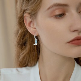 ROMANTIC WORK Turquoise Cowgirl Earrings 925 Sterling Silver Boot Dangle Earrings Western Texas Jewelry for Women
