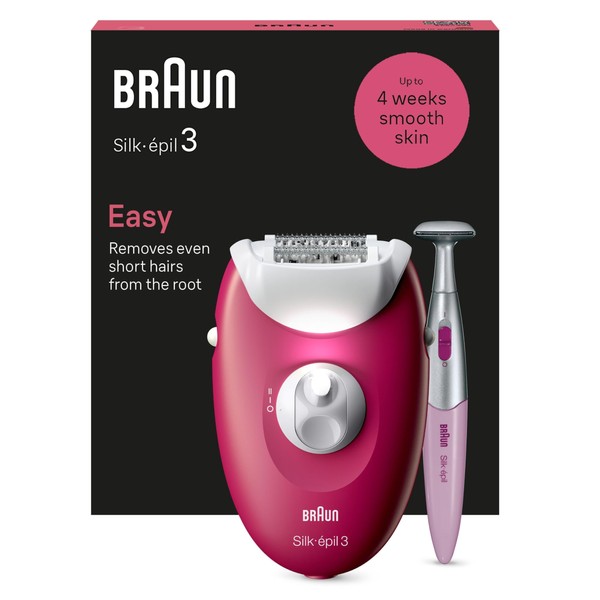 Braun Silk-épil 3 Wired Epilator for Easy Hair Removal, Silky Smooth Skin for Weeks, Raspberry3-202