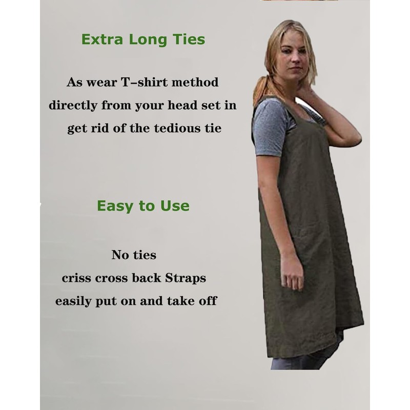 Stomeshle Japanese Aprons Plus Size Smock for Women with Pockets